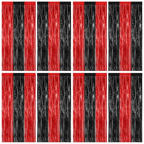 ZATAYE 8 Pack Black Red Halloween Foil Curtain Streamer Decorations - color: Black Red, size: 8 PCS