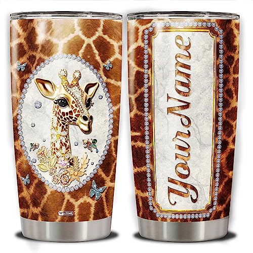 WAZONE Personalized Giraffe Tumbler Cup With Lid Jewelry Style Stainless Steel Insulated 20oz 30oz Travel Mug Birthday Christmas Customized Name Gifts for Animal Giraffes Lovers Women Girls - color: Giraffe