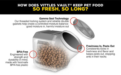 Vittles Vault Traditional Pet Food Storage Container For Dog Kibbles/Bird Seed/Oatmeal/Rice/Flour/Cereal, BPA Free Plastic, Sealed Airtight For Cat Food, Up To 50 lb, Made in USA, With Scoop, Gray