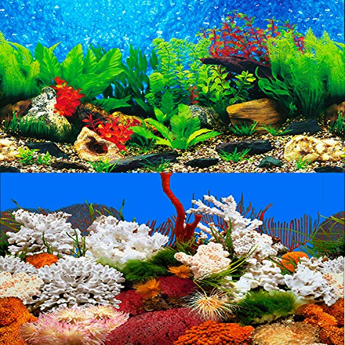 ELEBOX New 23" x 71" Fish Tank Background 2 Sided River Bed & Lake Background Aquarium - color: Coral, size: H:23.4"x L:71.7"