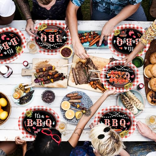 Qyeahkj BBQ 타원형 종이 접시 50개, 대형 27.9cm(11인치) 일회용 바비큐, 여름 파티 장식, It's a Baby Q 용품, BBQ 모임, 피크닉 파티, 식기 세트를 위한 선물 - style: BBQ