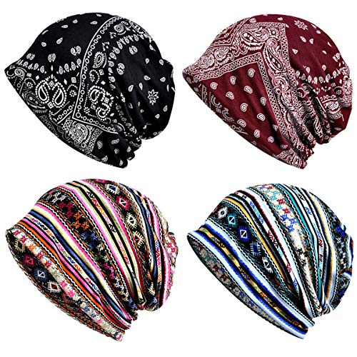 Cotton Slouchy Beanie Hip-Hop Soft Lightweight Running Beanie Adult Skull Hats Cap for Men Women - color: Multicolor2-4pk