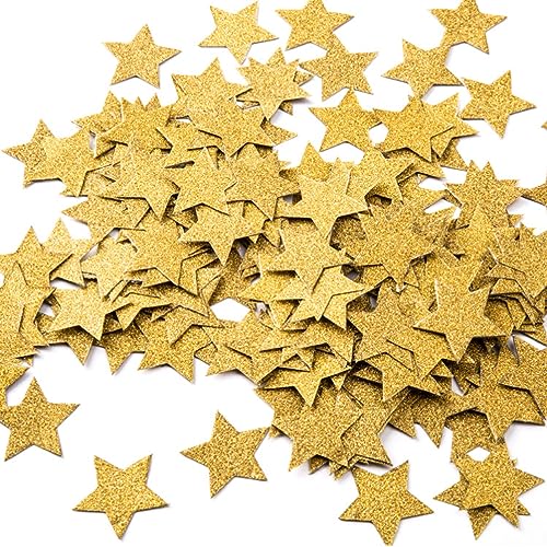 MOWO Gold Glitter Five Stars Confetti, 1.2'', 200pc | 200pc, Wedding Party Decor, Table Decor - color: Gold Glitter