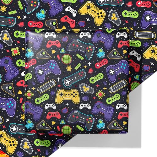Cuitpan Gaming Wrapping Paper - 4 Jumbo Sheets, 28 * 40 Inches, Video Game Console and Black Starry Sky Design, for Boys Birthday, Gaming Party & Holiday Gifts - color: Black-Gaming