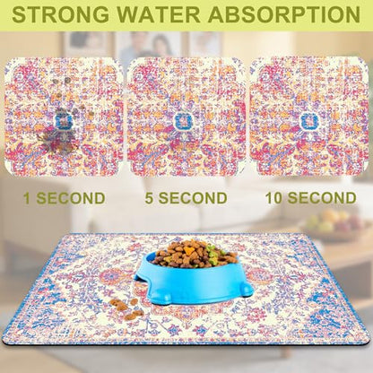 Cat Food Mat Pet Feeding Mats Dog Bowls Mat Cat Water Mat 12x20 Inch Boho1 - color: Bohemia Style 01