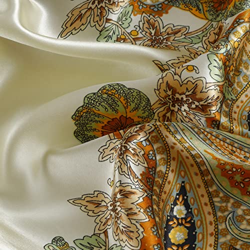 QBSM Womens 23.6 inch Satin Silk Feeling Formal Square Neck Scarf Head Hair Wraps Kerchief - color: Cashew-creamy-white