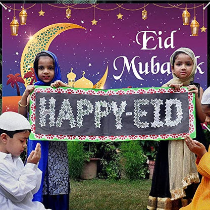 Eid Mubarak Photography Backdrop, Eid Mubarak Party Decorations, Ramadan Mubarak Backdrop Background for Islam Ramadan Party Supplies Banner Photo Booth Prop(6x3.6ft)