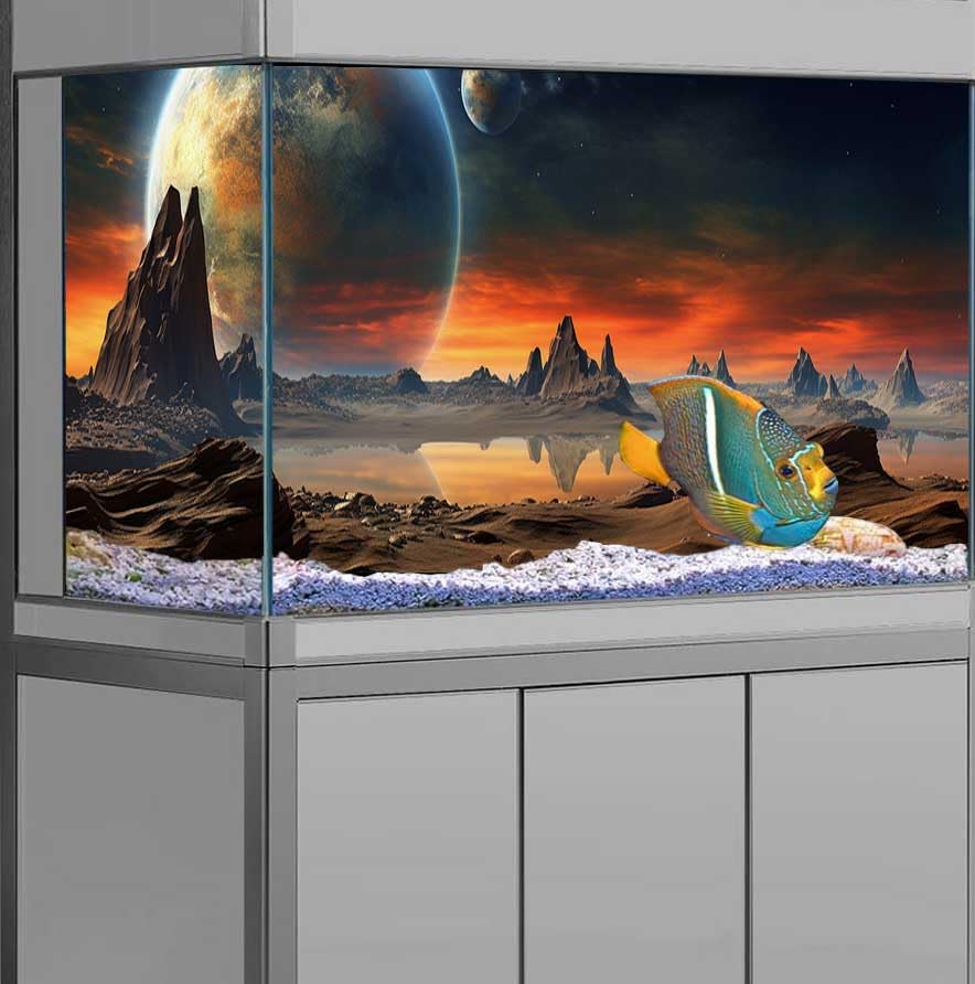 30X12IN Cosmic Aquarium Background, Cool Parallel Space Themed Fish Tank Background, Tropical Desert Terrarium Background with 8 EVA Double-Sided Tape - color: Outer Space, size: 30X12in/75X30cm