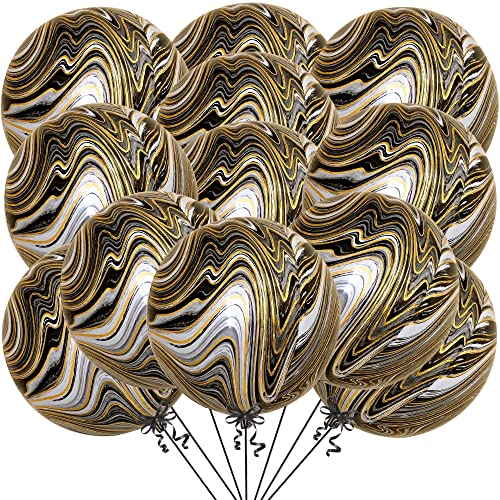 KatchOn, Black and Gold Marble Balloons - Big 22 Inch, Pack of 12 | 4D Marble Black and Gold Balloons for Birthday Party Decorations | Agate Balloons for Retirement, Dance Party Decorations - color: Black, Gold