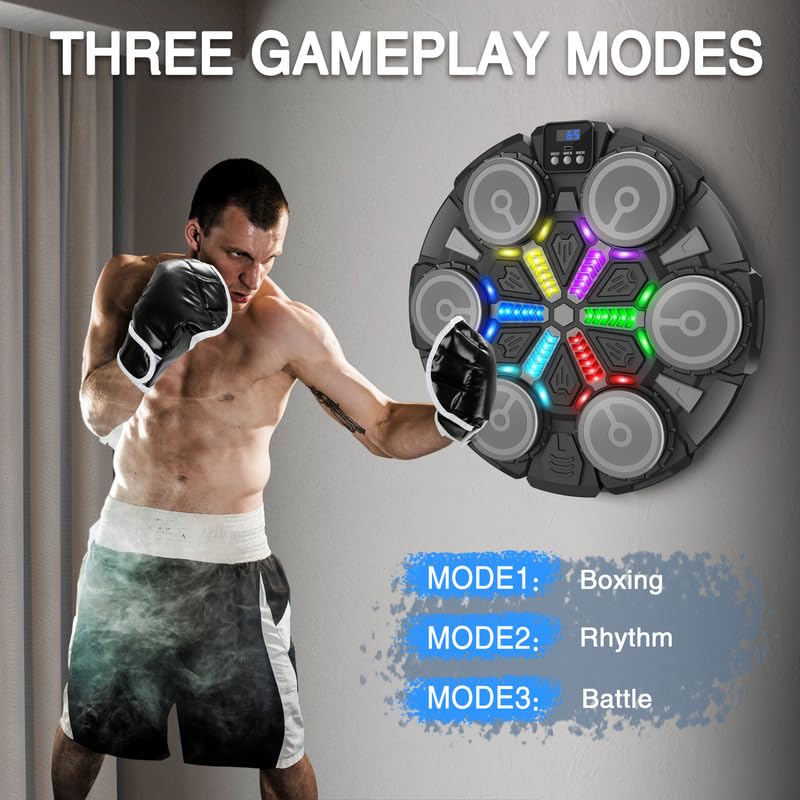 Music Boxing Machine Sport Toys for Kids and Adults,Wall Mounted Bluetooth Smart Punching Target,Training Pad Toy with Boxing Glove,Ideas Toys for Boys Girls Kids 3 4 5 6 7 8 9 10 11 12+ Years Old - color: Black M