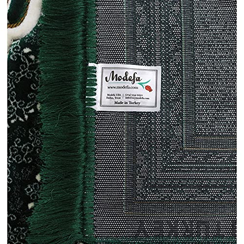 Modefa Turkish Islamic Prayer Rug - Soft Velvet Janamaz Praying Carpet - Comfortable Muslim Praying Mat for Men & Women - Ramadan or Eid Gift - with Kufi Prayer Cap - Elegant Swirl (Green #2) - color: Green #2