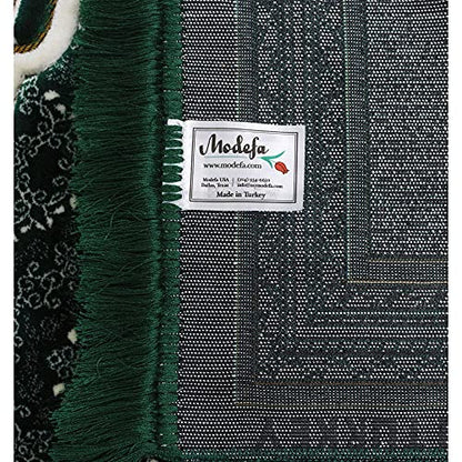 Modefa Turkish Islamic Prayer Rug - Soft Velvet Janamaz Praying Carpet - Comfortable Muslim Praying Mat for Men & Women - Ramadan or Eid Gift - with Kufi Prayer Cap - Elegant Swirl (Green #2) - color: Green #2