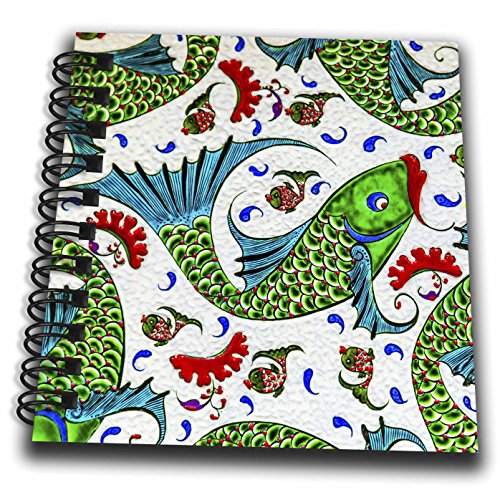 Mini Notepad 4 x 4 inch - Ancient Arab Islamic Fish Designs Pottery Madaba Jordan Artwork