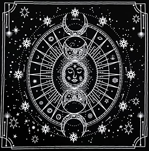Indian Consigners Moon Phases Altar Cloth Celestical Tarot Deck Alter Square Wall Hanging Tablecloth Sacred Place Home Décor Moon Faces 18 by 18 Sacred Cloth (Moon Phases) - color: Silver Celestical Moon Phases, size: 18" x 18" (Square)