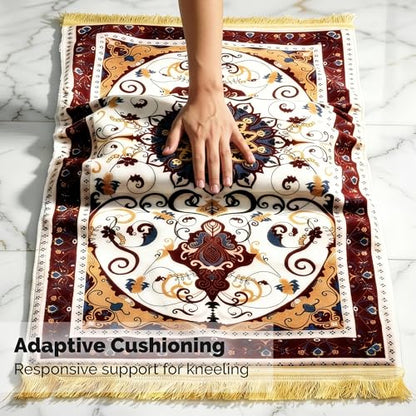 UrmiX Memory Foam Knee Support Prayer Rug/Mat– Orthopedic Style Thick Padded Janamaz Sajada, Premium Velvet Islamic Rug with Non-Slip Base, Tasbih Beads & Gift Box Included (Burgundy) - color: Burgundy