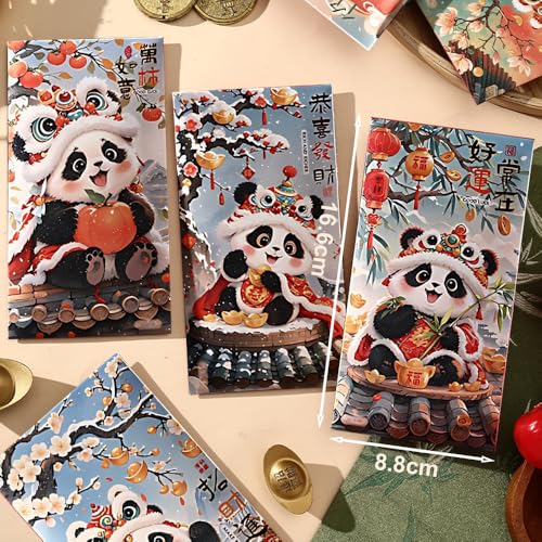 Chinese New Year Red Envelopes, 6 Pack Traditional Lunar New Year Money Packets, Hongbao for Spring Festival and Lantern Festival (Panda 1)