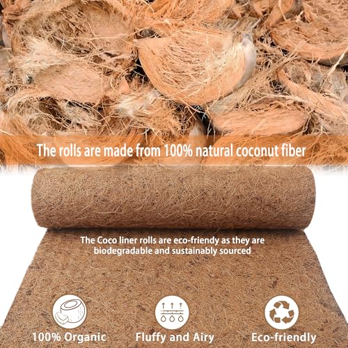 Coco Liner Roll 16x120 Inch Natural Coconut Fiber Mat for Planters | Natural Coconut Fiber, Cut-to-Fit Liner Roll, Ideal for Hanging Baskets, Planters, Window Boxes & Garden Use - size: 16in X 120in