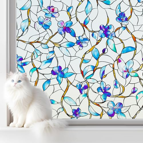 SOMWISE Frosted Window Privacy Film, Decorative Sun Heat Blocking, Anti UV | Day & Night Opaque, Static Cling&Removable, Renter Friendly for Front Door & Bathroom, Easy to install, Anti-Glare,17.5x157 - color: Royal Violet | Frosted, size: 17.5*157