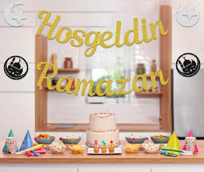 Hosgeldin Ramazan Banner - Ramadan Mubarak Banner - Ramadan Party Decorations Gold - size: Hosgeldin Ramazan