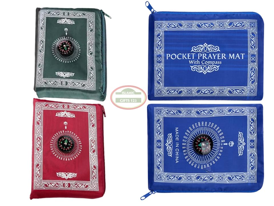 4 Pieces Portable Travel Prayer Mat with Compass, Waterproof Polyester Prayer Rug, Muslim Travel Prayer Mat, for Ramadan Gifts (60cm×100cm) (4)