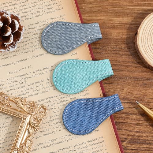 3PCS Vintage Magnetic Leather Bookmark, Leather Magnetic Bookmarks for Women, Magnetic PU Bookmarks Clip Book Accessories, Denim Pattern - style: Denim
