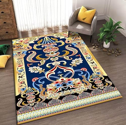 Blue Turkish Style Muslim Mat Islamic Carpet for Bedroom and Living Room Thick Soft Machine Washable Rugs 4'8" x6' - color: C, size: 4'8" x6'