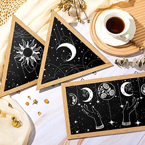 Qunclay 3 Pieces Boho Wall Decor Moon Phase Wall Decor Sun and Moon Minimalist Decorations Wooden Gothic Aesthetic Art Hanging Farmhouse Rustic Pediments for Living Room Home Bedroom Bathroom