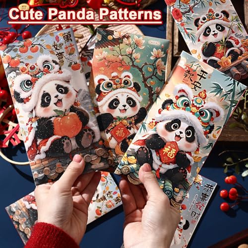 Chinese New Year Red Envelopes, 6 Pack Traditional Lunar New Year Money Packets, Hongbao for Spring Festival and Lantern Festival (Panda 1)