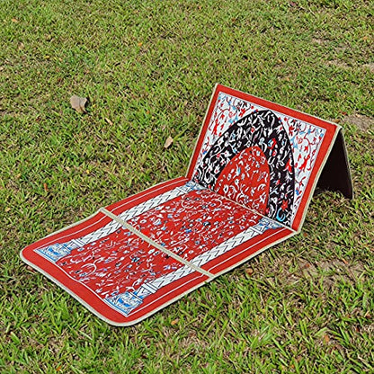 Mat Muslim Prayer Rug - Foldable with backrest- Prayer seat - Islamic Travel Prayer (Red Design) - color: Red Design