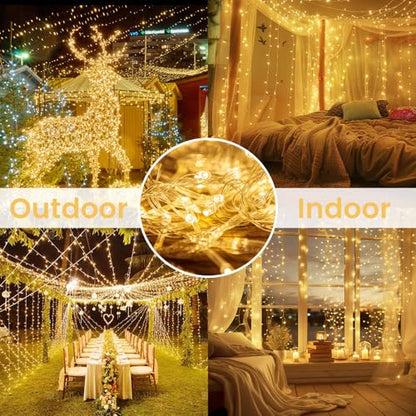 33FT 100 LED Battery Operated Christmas String Lights 8 Modes Twinkle Light - color: Warm White, size: 1PK(100LED)