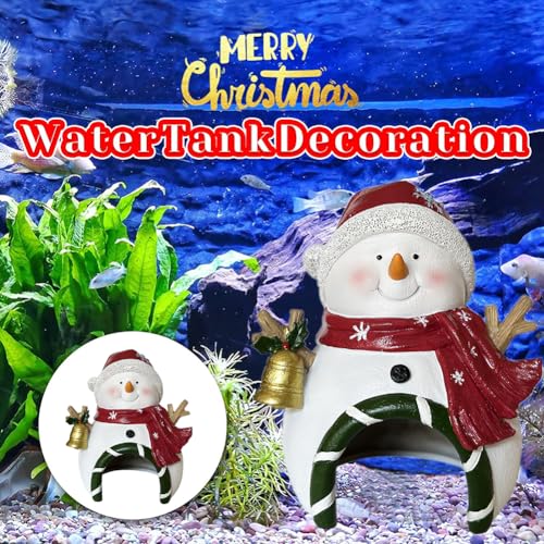 SLOCME Aquarium Christmas Snowman with Bell Decorations - Fish Tank Christmas Snowman Landscape Decoration Create Festive Atmosphere
