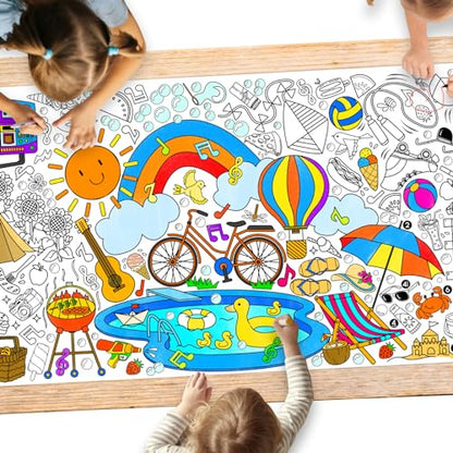 Gatherfun 교실용 자이언트 컬러링 포스터 - 80.9 x 182.9cm(31.5 x 72인치) 다용도 여름 활동 포스터/테이블 커버 학교 파티, 생일 및 특별 이벤트 장식용 - style: 코스탈