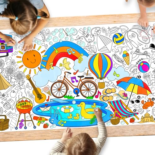 Gatherfun 교실용 자이언트 컬러링 포스터 - 80.9 x 182.9cm(31.5 x 72인치) 다용도 여름 활동 포스터/테이블 커버 학교 파티, 생일 및 특별 이벤트 장식용 - style: 코스탈