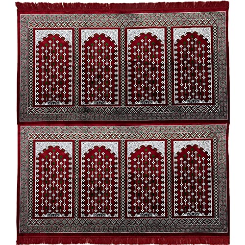 Modefa Turkish Islamic Prayer Rug - Large Gathering & Group Praying Carpet - Wide Plush Velvet Praying Mat - Multi Person Muslim Janamaz Sajada for Family - 8 Person (Red #3) - color: Red #3