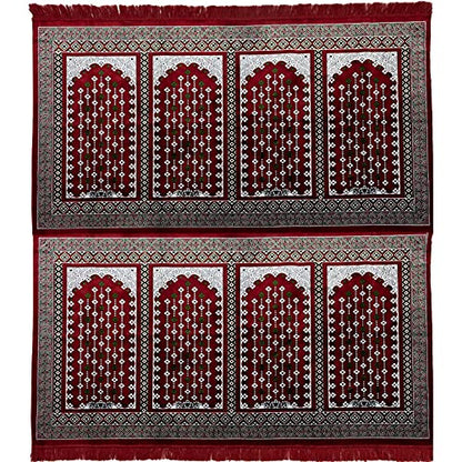 Modefa Turkish Islamic Prayer Rug - Large Gathering & Group Praying Carpet - Wide Plush Velvet Praying Mat - Multi Person Muslim Janamaz Sajada for Family - 8 Person (Red #3) - color: Red #3