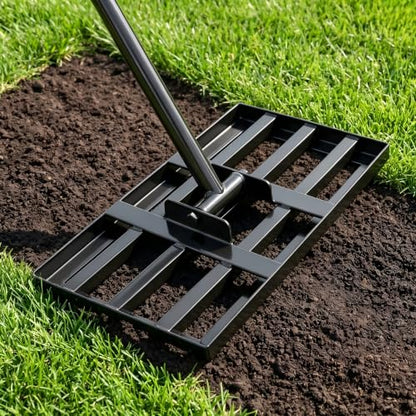 Lawn Leveling Rake for Small Yards & Spot Repair, 17x10 Professional Yard Leveler for Soil & Sand, Ergonomic Long Handle Landscape Rake, Black - size: 17x10inch-5FT