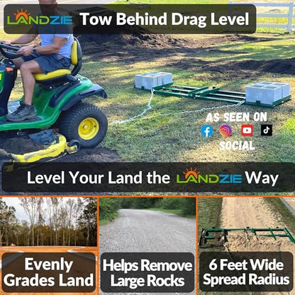 The Original 6FT Drag Harrow Driveway Grader, 55 LB Heavy Duty Tow Behind Lawn and Landscape Rake, Gravel Driveway Drag, Power Rake , Lawn Leveler - style: 6' Level