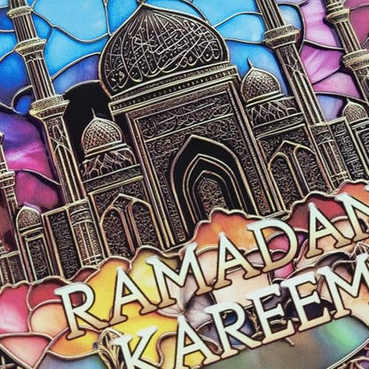 KYMY Ramadan Kareem Hanging Ornament, Acrylic Muslim Islamic Arabic Round Door Pendant, Mosque Ramadan Mubarak Elegant Islamic Hanging Decorations for Arabic Eid Mubarak Wall Door Window Home Office
