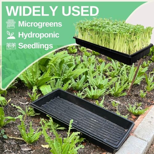 Standard 1020 Tray Sturdy Plant Growing Trays Plastic Seed Starter Tray for Microgreens Heavy Duty Seedling Trays No Drainage Holes 10 Pack - size: 1020 tray 10 pack