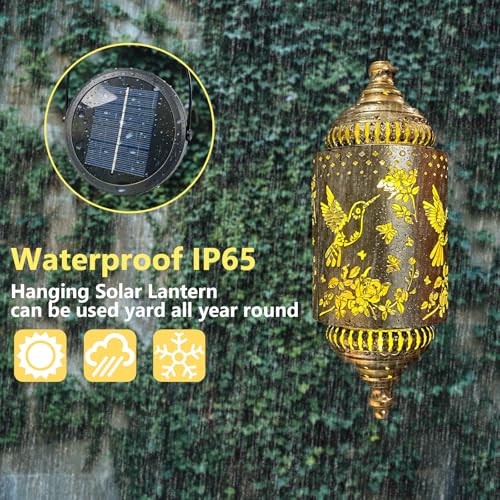 2 Pack Solar Hummingbird Hanging Lantern for Patio, Porch & Garden Decor | Casts beautiful hummingbird patterns, waterproof outdoor lanterns and thoughtful gardening gifts for women. - style: Hummingbird