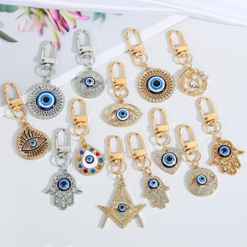 Turkish Devil's Eye Rhinestone Keychain Luxurious Ethnic Style Crytal Keychain for Car Key Bag Backpack Decorative Gift - style: Style 2