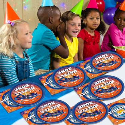 48Pcs Dart War Paper Plates and Napkins Dart War Party Decorations Blue and Orange Birthday Party Supplies Battle Video Game Disposable Tableware Set for Kids Boys' Birthday Baby Shower Serves 24 - style: Dart War