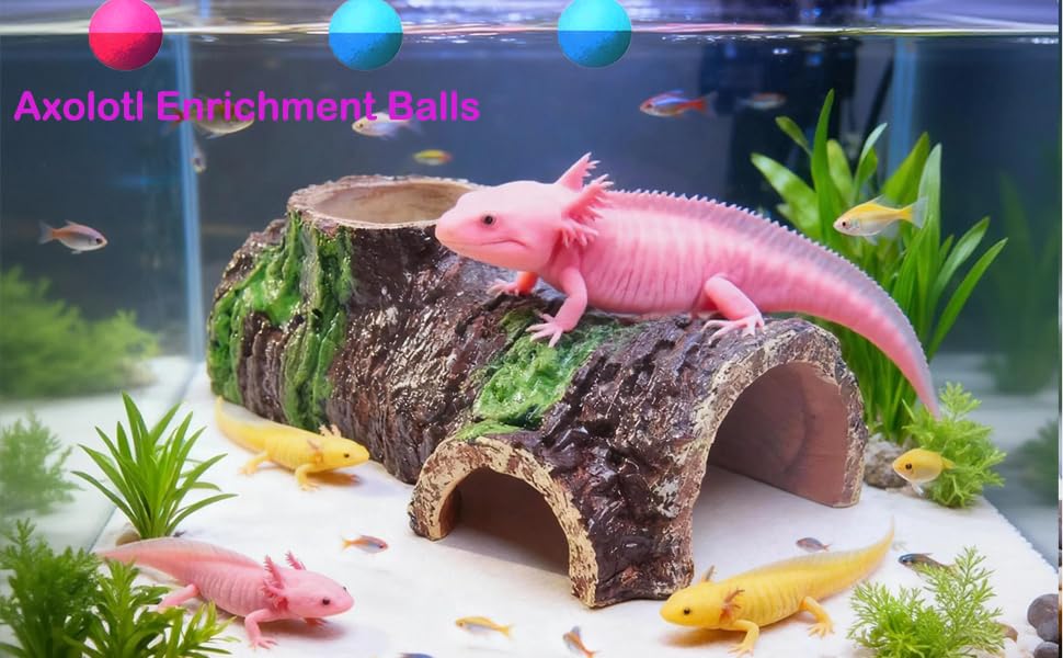 Size S 10-Piece Axolotl Habitat Enrichment Set with Hammock, Hideout, Floating Ball, Float Net, Entertain Rings, Nylon Mesh with Suction Cup for Fish Tank Axolotl Hide for Aquarium - size: Small