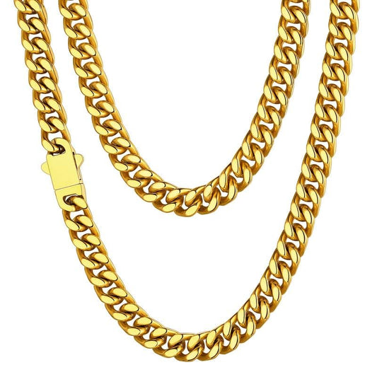 ChainsHouse Cuban Link Chain for Men, Stainless Steel Waterproof Necklace - color: e. 7mm width-gold, size: 22 inches