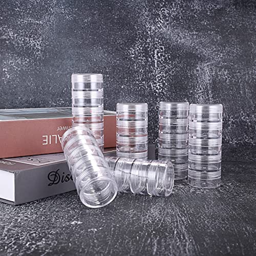 Hipiwe 6 Sets 5 Layers Plastic Beads Box Round Small Storage Containers | 10ML Art Craft Accessory Organizer Box Containers Jars for Jewelry Small Beads Nail Designs Storage - size: 6Packs 1.5"D x3.9"H