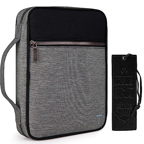 Montana West Bible Cover for Women Men with Leather Bookmark Book Carrying Cases Church Bag for Outdoor Protective - color: Grey & Black