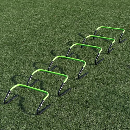 QUICKPLAY Adjustable Speed Hurdles Set of 6 - Soccer Training Hurdles for Agility Drills, 6in 9in 12in Height Settings, Portable Football Agility Hurdles with Carry Bag | 3-in-1 heights: 6, 9 & 12 in, Quick-click adjust, Footwork & plyometric drills, Port