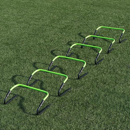 QUICKPLAY Adjustable Speed Hurdles Set of 6 - Soccer Training Hurdles for Agility Drills, 6in 9in 12in Height Settings, Portable Football Agility Hurdles with Carry Bag | 3-in-1 heights: 6, 9 & 12 in, Quick-click adjust, Footwork & plyometric drills, Port