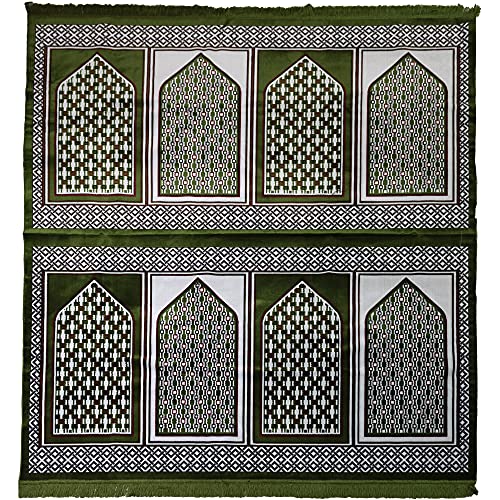 Modefa Turkish Islamic Prayer Rug - Large Gathering & Group Praying Carpet - Wide Plush Velvet Praying Mat - Multi Person Muslim Janamaz Sajada for Family - 8 Person (Green #2) - color: Green #2