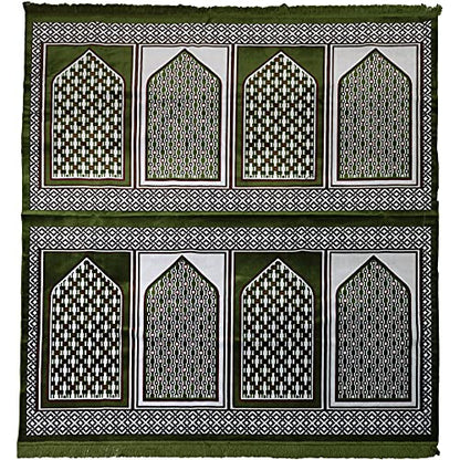 Modefa Turkish Islamic Prayer Rug - Large Gathering & Group Praying Carpet - Wide Plush Velvet Praying Mat - Multi Person Muslim Janamaz Sajada for Family - 8 Person (Green #2) - color: Green #2